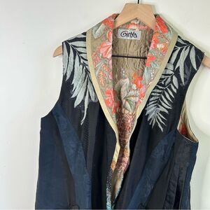 GinYa Floral Quilted Embroidered Appliqué Asian Style Long Line Open Front Vest